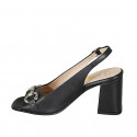 Sandale pour femmes avec accessoire d'or en cuir noir talon 8 - Pointures disponibles:  32, 33, 34, 42, 44, 45