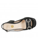 Woman's sandal with golden accessory in black leather heel 8 - Available sizes:  32, 33, 34, 42, 44