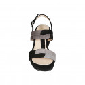 Sandalia para mujer con dobles tiras bicolor en gamuza negra y gris tacon 6 - Tallas disponibles:  32, 33, 34, 42, 43, 44