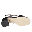 Woman's sandal with double two-toned straps in black and grey suede with heel 6 - Available sizes:  32, 33, 34, 42, 43, 44