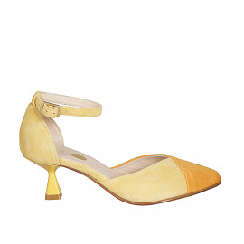 Woman's pointy open shoe with strap in yellow and orange suede heel 6 - Available sizes:  33, 42, 43, 44, 45, 46