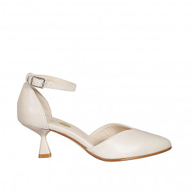 Woman's pointy open shoe with strap in light beige leather heel 6 - Available sizes:  43, 44, 45, 46