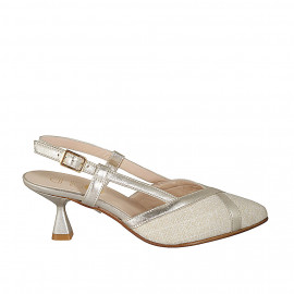 Woman's pointy slingback pump in platinum laminated leather and fabric heel 6 - Available sizes:  32