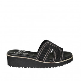 Sabot da donna in tessuto corda nera con strass e zeppa 4 - Misure disponibili: 42, 43, 44, 45