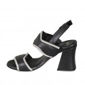 Sandale pour femmes en cuir noir avec strass et talon 7 - Pointures disponibles:  32, 33, 34, 42, 43, 44