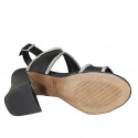 Sandale pour femmes en cuir noir avec strass et talon 7 - Pointures disponibles:  32, 33, 34, 42, 43, 44