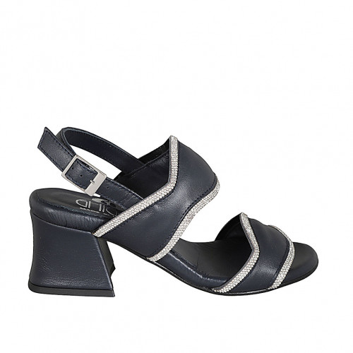 Sandalia con estrás para mujer en piel azul tacon 5 - Tallas disponibles:  32, 33, 42, 43, 45