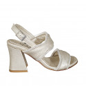 Sandalo da donna in pelle laminata platino con strass e tacco 7 - Misure disponibili: 32, 34, 42, 43, 44, 45