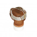 Woman's sandal in platinum, copper and silver laminated leather wedge heel 3 - Available sizes:  32, 44