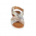 Woman's sandal in platinum, copper and silver laminated leather wedge heel 3 - Available sizes:  32, 44