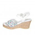 Woman's strap sandal in white multicolored mosaic printed leather with platform and wedge heel 7 - Available sizes:  42, 43, 44