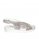 Woman's sandal in silver laminated and mosaic printed leather wedge heel 3 - Available sizes:  33, 42, 43, 44, 45