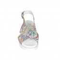 Woman's sandal in silver laminated and mosaic printed leather wedge heel 3 - Available sizes:  33, 42, 44