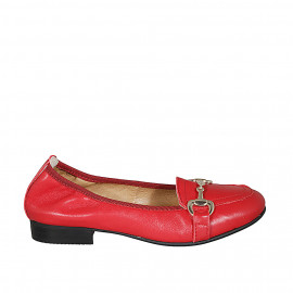 Mocassin pour femmes en cuir rouge avec accesoire talon 2 - Pointures disponibles:  32, 43, 44