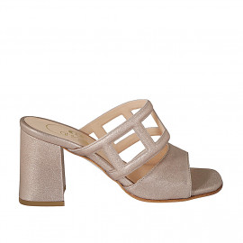 Sabot da donna con fori quadrati in pelle laminata rame tacco 8 - Misure disponibili: 32, 42, 43, 44