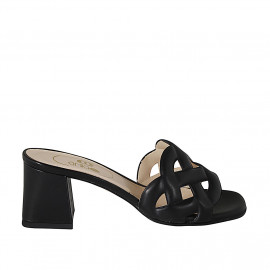 Woman's mule in black leather heel 6 - Available sizes:  44, 45