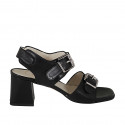 Sandalo da donna con fibbie regolabili in pelle nera tacco 6 - Misure disponibili: 32, 33, 34, 42, 43, 46