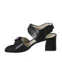 Woman's sandal with adjustable buckles in black leather heel 6 - Available sizes:  32, 33, 34, 42, 43, 44, 46