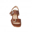 Woman's sandal with adjustable buckles in cognac brown leather heel 6 - Available sizes:  32, 34, 42, 43, 46