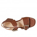 Woman's sandal with adjustable buckles in cognac brown leather heel 6 - Available sizes:  32, 34, 42, 43, 46