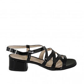 Sandale pour femmes avec courroie croisé en cuir verni noir talon 4 - Pointures disponibles:  32, 42, 44, 46