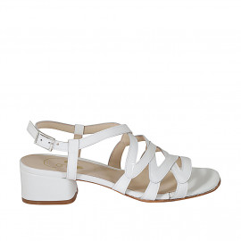 Sandale pour femmes avec courroie croisé en cuir blanc talon 4 - Pointures disponibles:  32