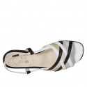 Woman's sandal in black and white leather with fabric and elastic band heel 2 - Available sizes:  32, 33, 42, 43, 44, 45, 46