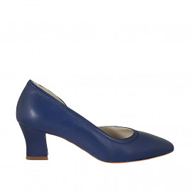 Escarpin pour femmes à côté ouvert en cuir bleu talon 5 - Pointures disponibles:  32, 33, 34, 42, 43, 44, 45