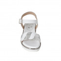 Woman's sandal in white leather and silver laminated printed leather with strap wedge heel 3 - Available sizes:  32