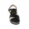 Woman's sandal in black leather and platinum laminated printed leather with strap wedge heel 3 - Available sizes:  32, 33, 43