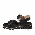 Woman's sandal with velcro strap and stud in black leather and braided leather wedge heel 3 - Available sizes:  33, 44