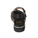 Woman's sandal with velcro strap and stud in black leather and braided leather wedge heel 3 - Available sizes:  33, 44