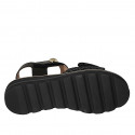 Woman's sandal with velcro strap and stud in black leather and braided leather wedge heel 3 - Available sizes:  33, 44