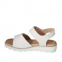 Woman's sandal with velcro strap and stud in white leather and platinum printed leather wedge heel 3 - Available sizes:  32, 42