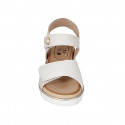 Woman's sandal with velcro strap and stud in white leather and platinum printed leather wedge heel 3 - Available sizes:  32, 42