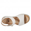 Woman's sandal with velcro strap and stud in white leather and platinum printed leather wedge heel 3 - Available sizes:  32, 42