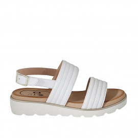 Sandale pour femmes en cuir blanc talon compensé 3 - Pointures disponibles:  32