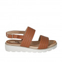 Woman's sandal in cognac brown leather wedge heel 3 - Available sizes:  32, 42, 43, 44