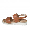 Sandale pour femmes en cuir cognac talon compensé 3 - Pointures disponibles:  32, 42, 43, 44