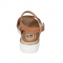 Sandale pour femmes en cuir cognac talon compensé 3 - Pointures disponibles:  32, 42, 43, 44