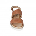 Sandale pour femmes en cuir cognac talon compensé 3 - Pointures disponibles:  32, 42, 43, 44