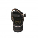 Woman's sandal in black leather and braided leather with velcro straps and studs wedge heel 4 - Available sizes:  43, 44, 45, 46