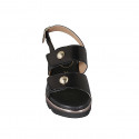 Woman's sandal in black leather and braided leather with velcro straps and studs wedge heel 4 - Available sizes:  43, 44, 45, 46