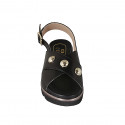 Woman's sandal in black leather with studs wedge heel 4 - Available sizes:  42, 44, 45, 46