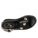 Woman's sandal in black leather with studs wedge heel 4 - Available sizes:  42, 44, 45