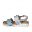 Woman's sandal in sky blue and light blue laminated leather wedge heel 3 - Available sizes:  32, 33, 42, 43, 44, 45, 46