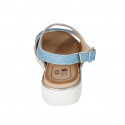 Sandale pour femmes en cuir lamé bleu ciel et bleu clair talon compensé 3 - Pointures disponibles:  32, 33, 42, 43, 44, 45, 46