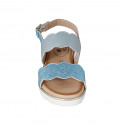 Woman's sandal in sky blue and light blue laminated leather wedge heel 3 - Available sizes:  32, 33, 42, 43, 44, 45, 46