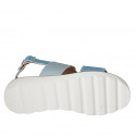 Sandale pour femmes en cuir lamé bleu ciel et bleu clair talon compensé 3 - Pointures disponibles:  32, 33, 42, 43, 44, 45, 46