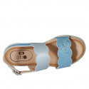 Sandale pour femmes en cuir lamé bleu ciel et bleu clair talon compensé 3 - Pointures disponibles:  32, 33, 42, 43, 44, 45, 46